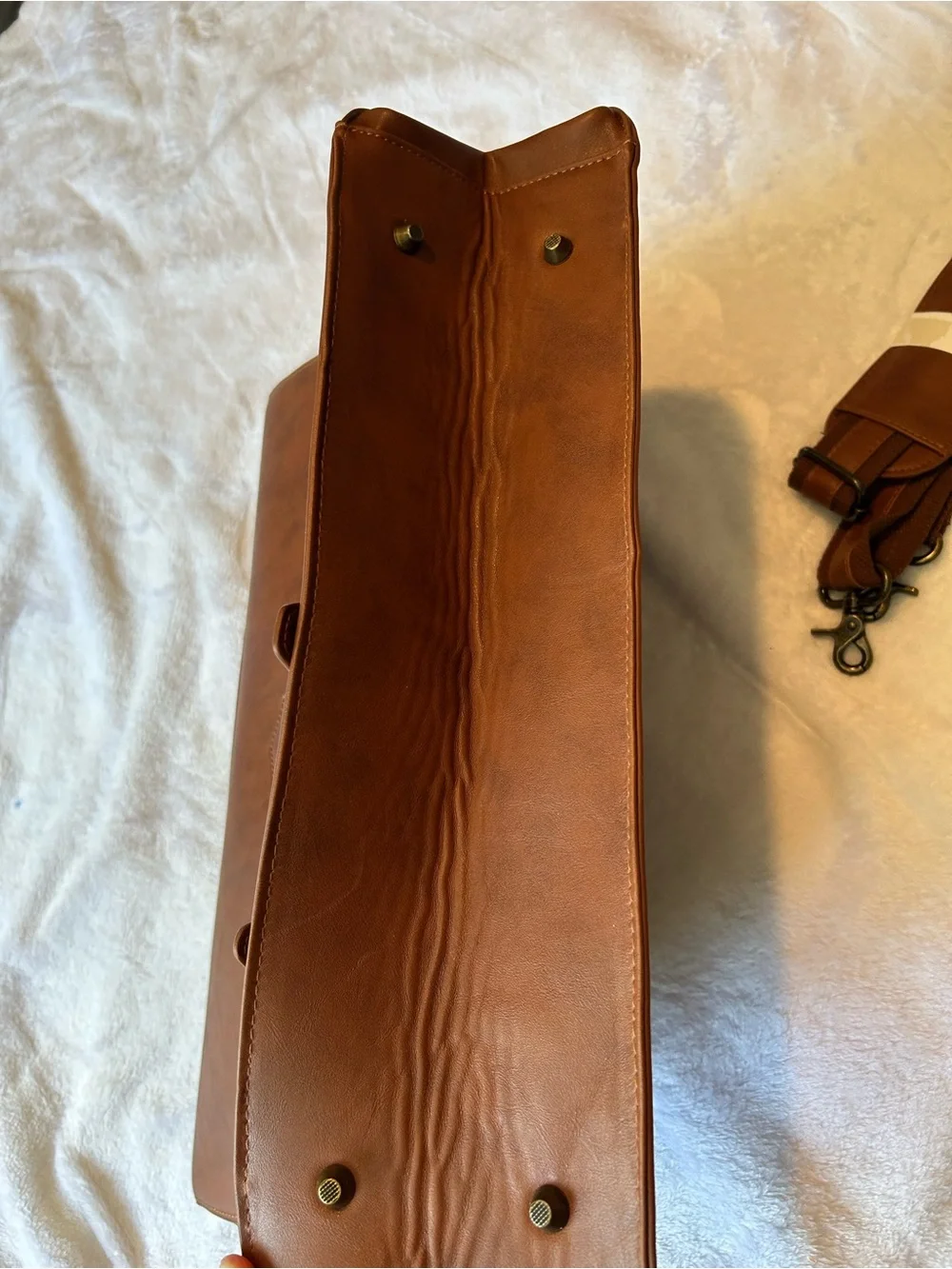 Men's Tan Leather Briefcase with Dual Front Pockets